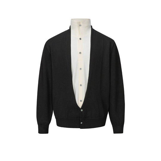 Herren Feinstrick-Layering-Cardigan mit tiefem V-Ausschnitt und integriertem Polokragen Shop Nory