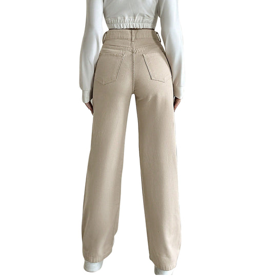 Damen Hochtaillierte weite Fünf-Taschen-Hose aus elastischem Denim mit ausgestelltem Bein Shop Nory