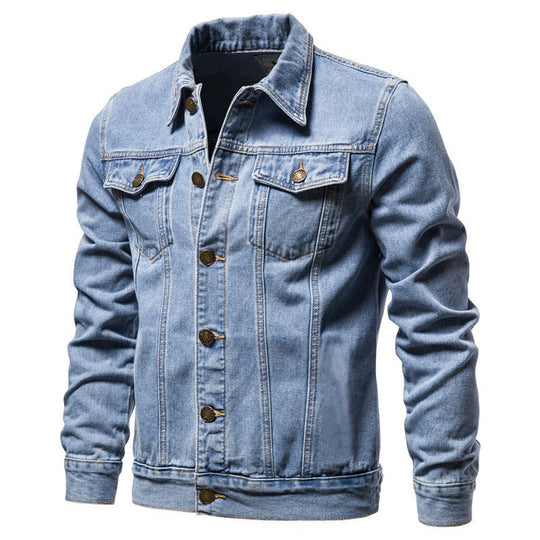 Herren taillierte Jeansjacke mit Brusttaschen, durchgehender Knopfleiste und Kontrastnähten Shop Nory