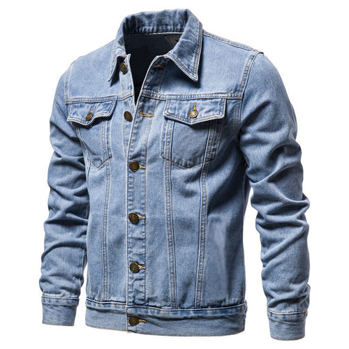 Herren taillierte Jeansjacke mit Brusttaschen, durchgehender Knopfleiste und Kontrastnähten Shop Nory