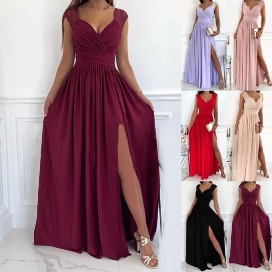 ShopNory | Damen Abendkleid mit elegantem V-Ausschnitt und Rüschendetails