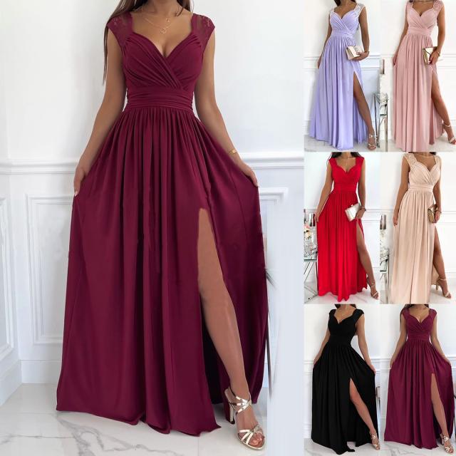 Damen Abendkleid mit Elegantem V-Ausschnitt und Rüschendetails