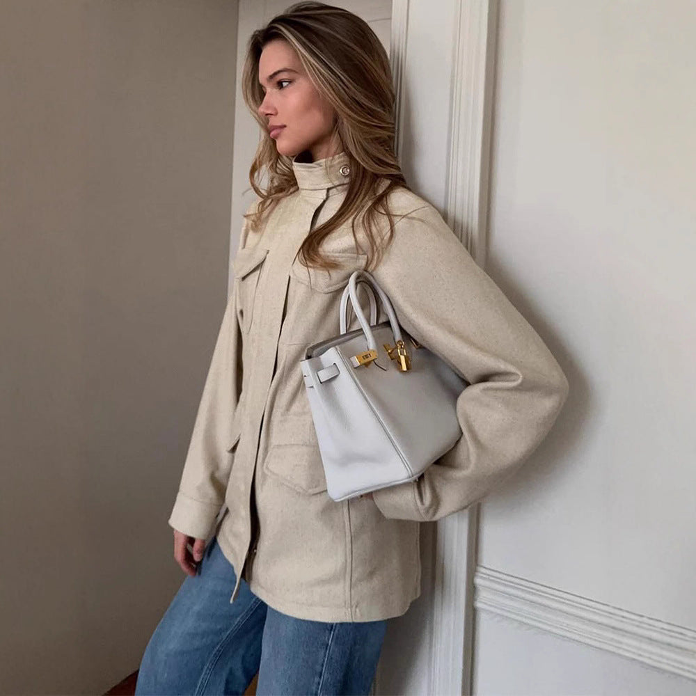 Damen Oversize Fieldjacke aus Wollmix mit Stehkragen und aufgesetzten Pattentaschen Shop Nory