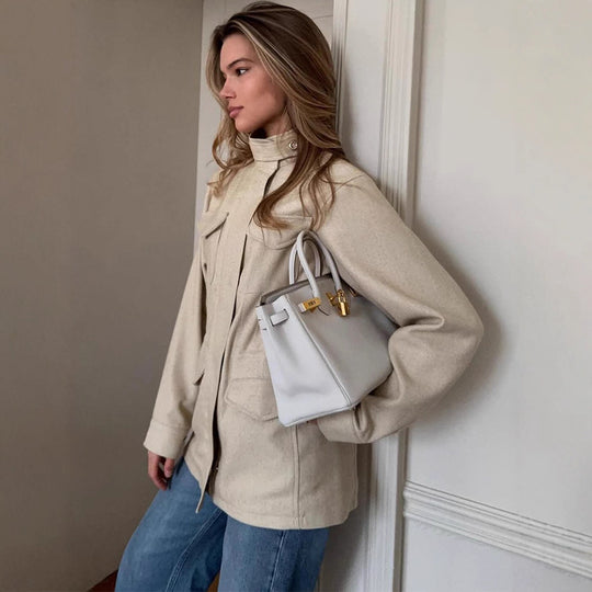 Damen Oversize Fieldjacke aus Wollmix mit Stehkragen und aufgesetzten Pattentaschen Shop Nory