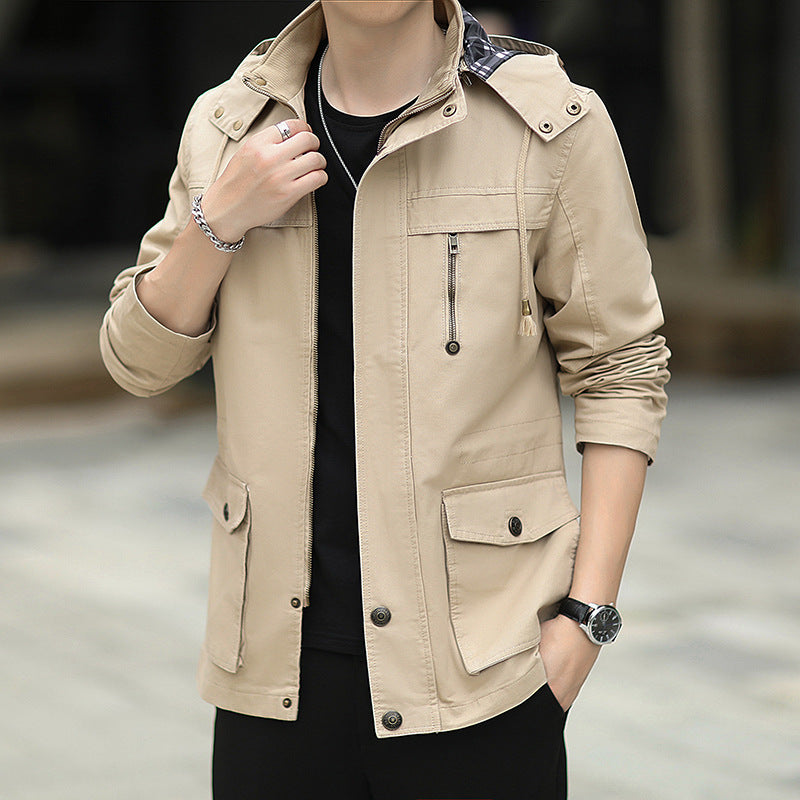 Herren leichter Canvas-Parka im Field-Style mit Kapuze und Multifunktions-Taschen Shop Nory