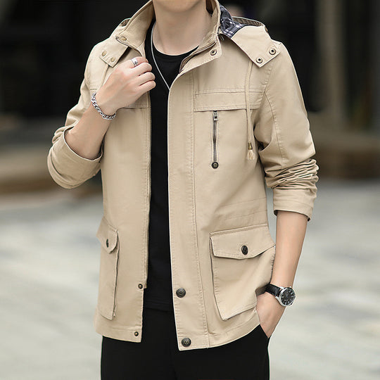 Herren leichter Canvas-Parka im Field-Style mit Kapuze und Multifunktions-Taschen Shop Nory