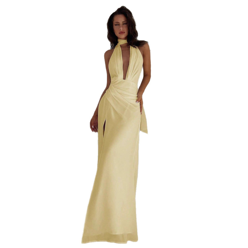 Damen Maxi-Kleid mit tiefem V-Ausschnitt und Wickeldesign Shopnory