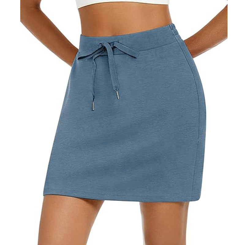 Damen Sportlicher Minirock mit Verstellbarem Kordelzug und Seitlichen Taschen