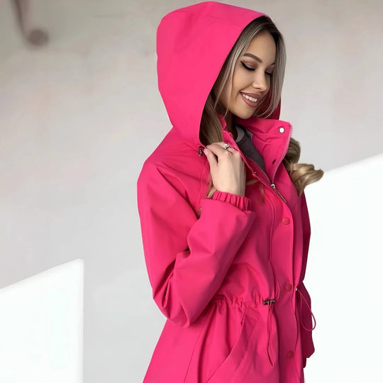 Damen Wasserabweisender Kurzparka mit Kapuze, Tunnelzug und Druckknopf-Leiste Shop Nory