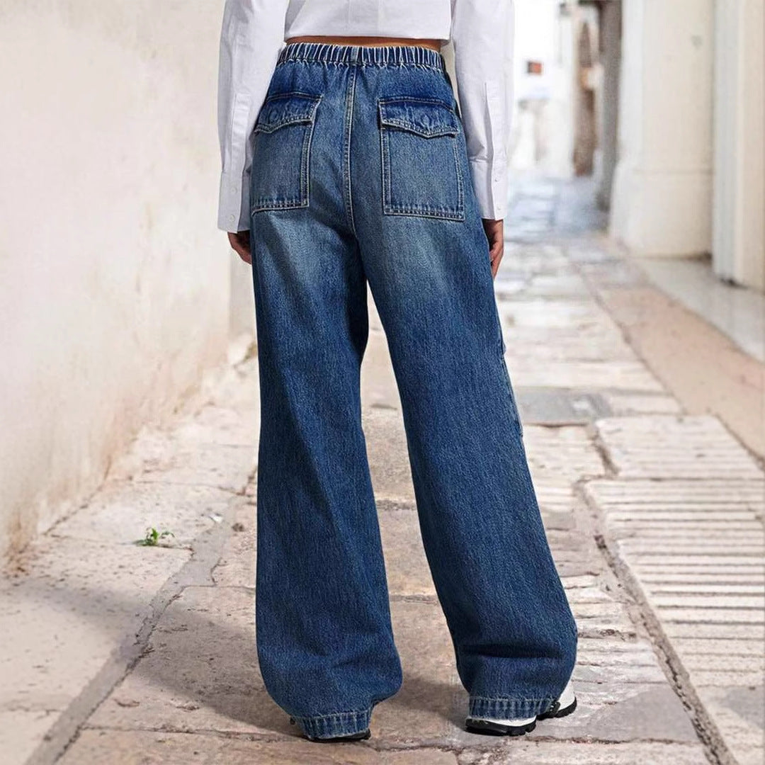 Damen Weite Denim-Hose mit elastischem Bund und lässigem Schnitt