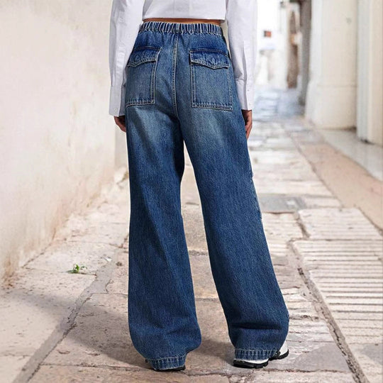Damen Weite Denim-Hose mit elastischem Bund und lässigem Schnitt