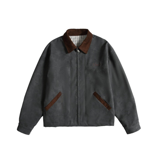 Damen Oversize Wildleder‑Optik Bomberjacke mit Cordkragen und verdecktem Reißverschluss Shop Nory