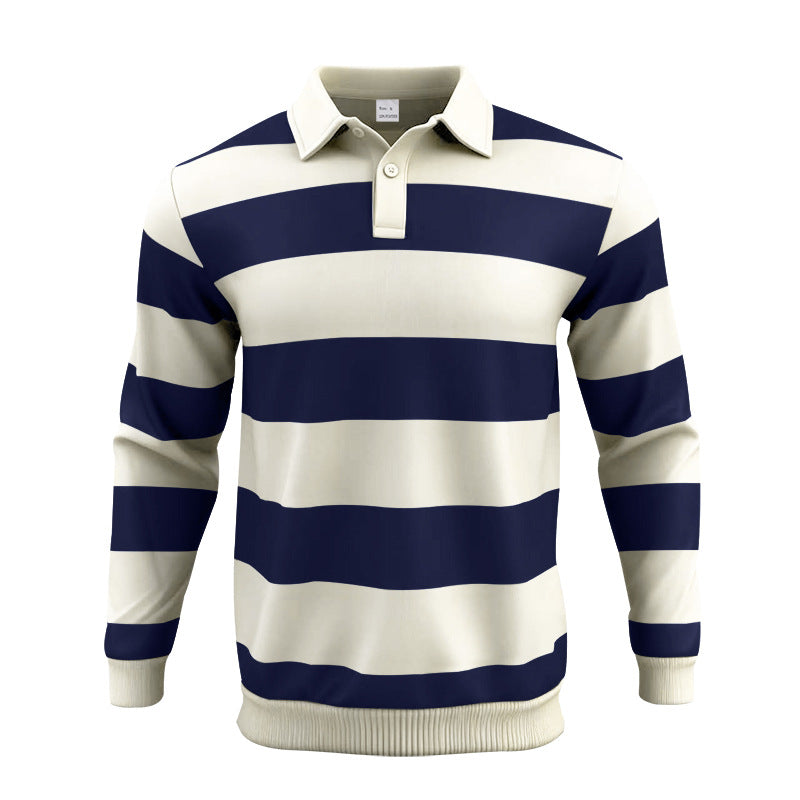 Herren nan gestreiftes Rugby-Poloshirt aus Baumwollmischung mit kurzer Knopfleiste und Rippbündchen