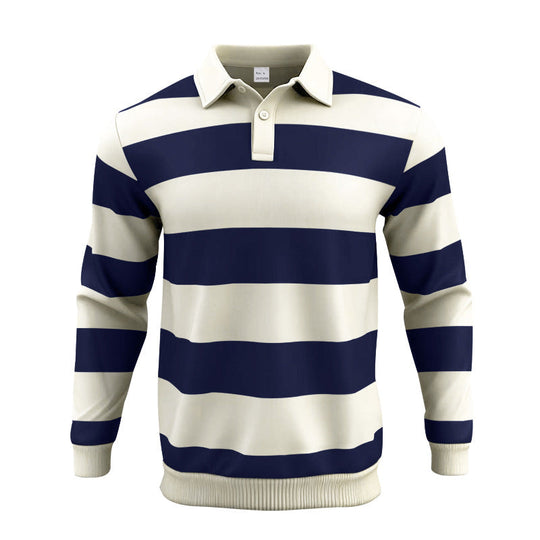 Herren nan gestreiftes Rugby-Poloshirt aus Baumwollmischung mit kurzer Knopfleiste und Rippbündchen