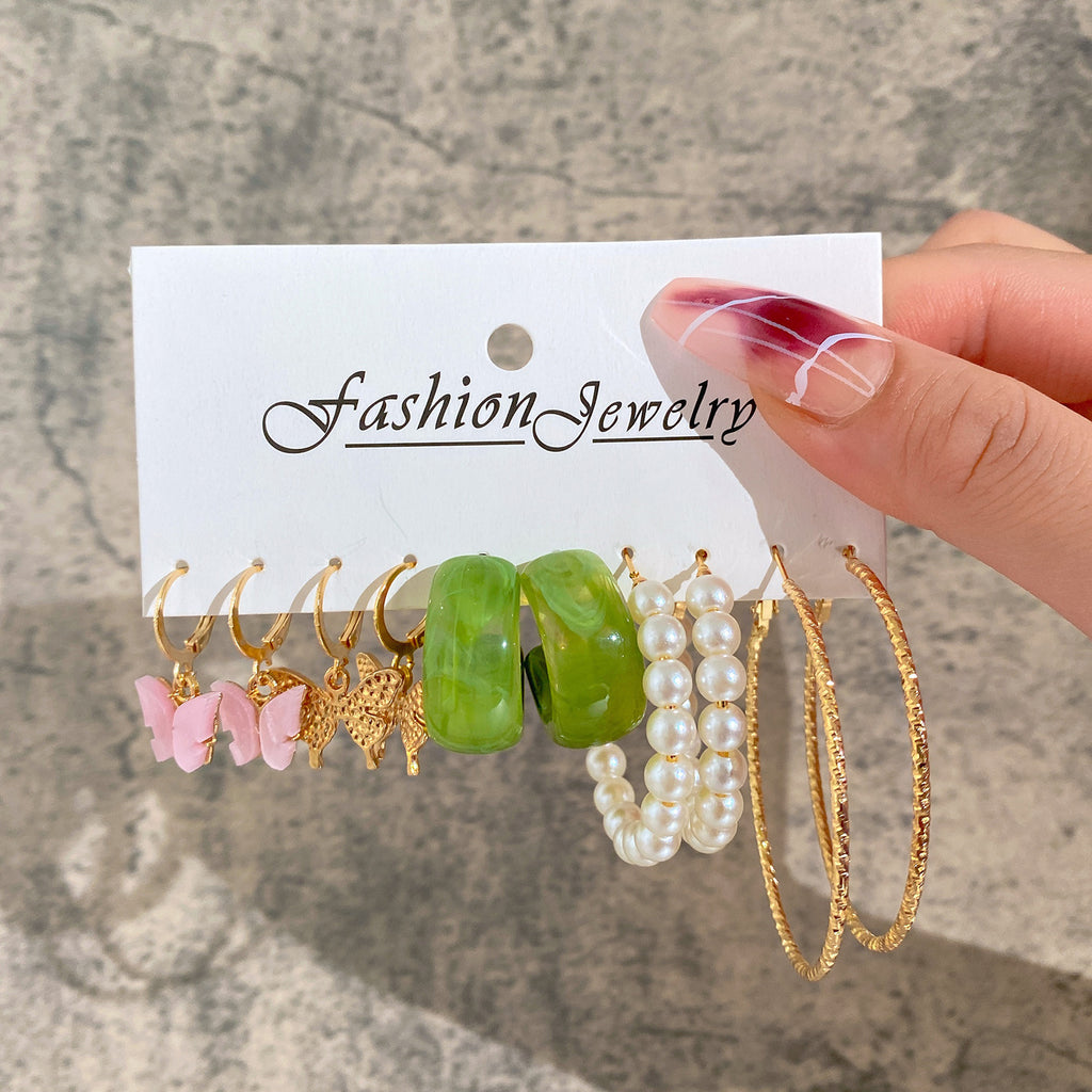 Damen Ohrringe-Set mit floralem Schmetterlings- und Herz-Design Shop Nory