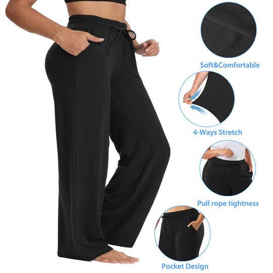 Damen Weite High-Waist Yogahose mit Leopardenmuster und Kordelzug Shopy Nory