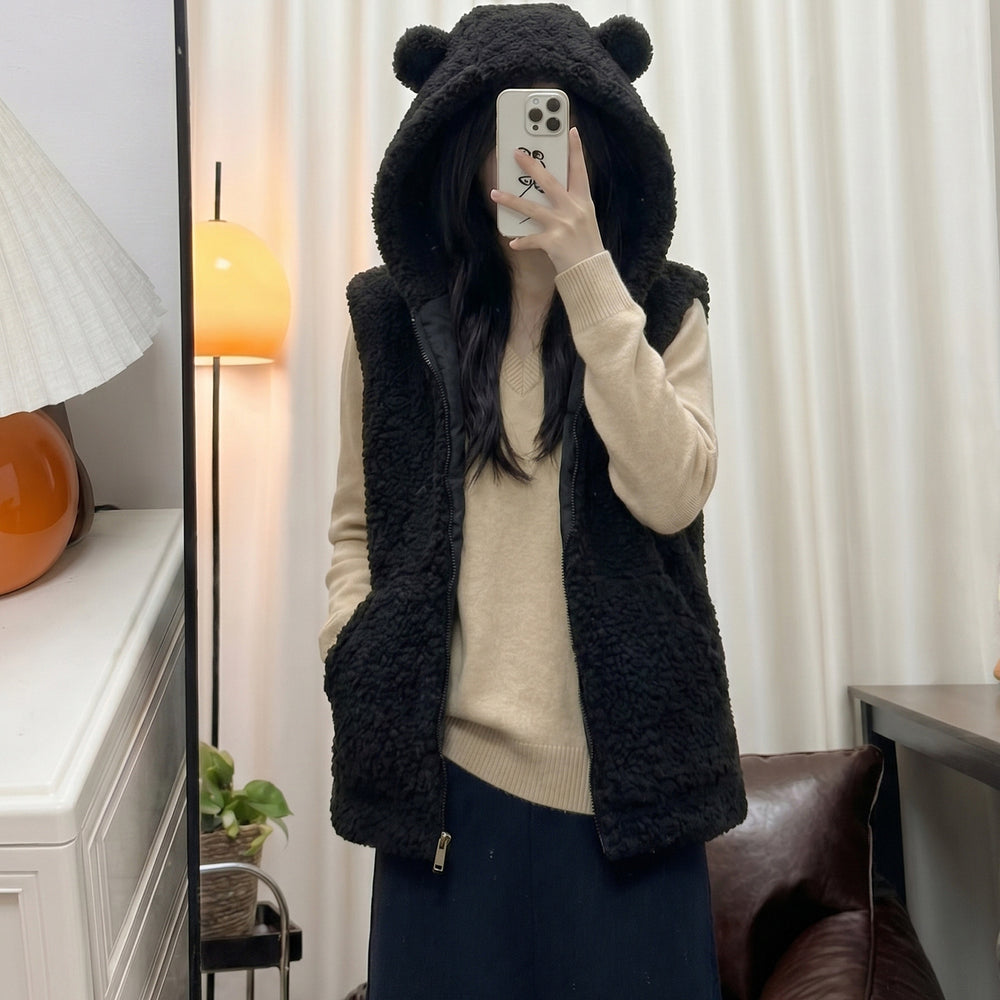 Damen nan kuschelige Teddyweste mit Kapuze und Reißverschluss Shop Nory