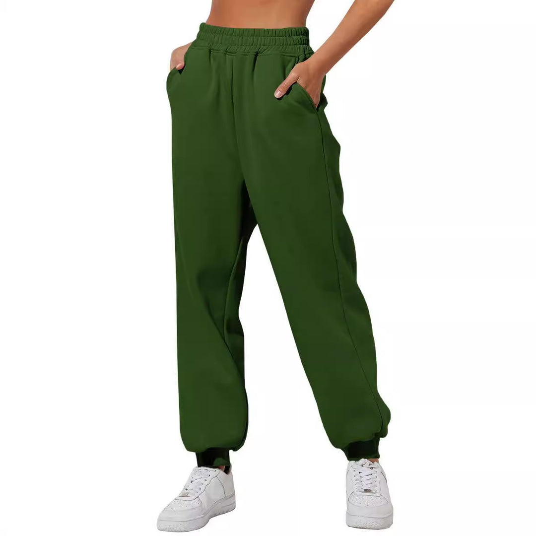 Damen nan lockere High‑Waist Jogginghose mit doppellagigem Komfortbund, seitlichen Eingrifftaschen und gerafften Knöchelbündchen Shop Nory