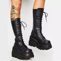 Damen Hochwertige Schnürstiefel mit Plateauabsatz und seitlichem Reißverschluss