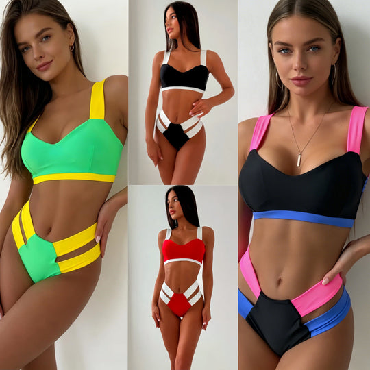 Damen Sportlicher Bikini mit kontrastierenden Farbelementen Shopnory