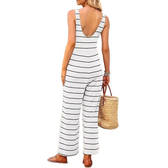 Damen lässiger Jumpsuit mit breiten Bein und klassischem Streifenmuster