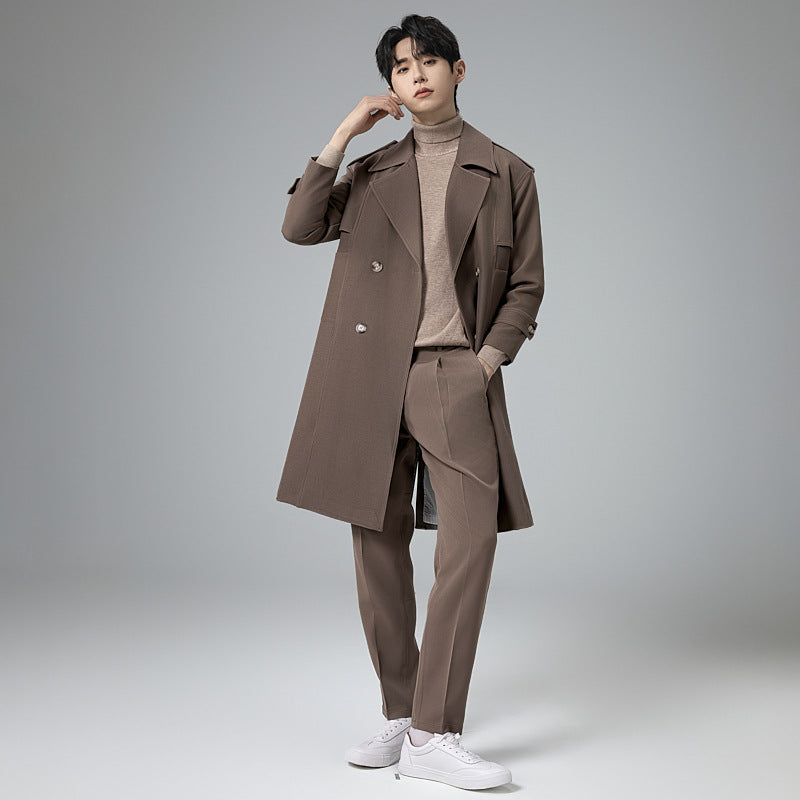 Herren Doppelreihiger Trenchcoat mit Taillengürtel und klassischem Revers Shop Nory