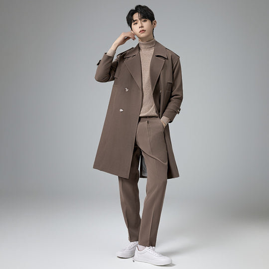 Herren Doppelreihiger Trenchcoat mit Taillengürtel und klassischem Revers Shop Nory