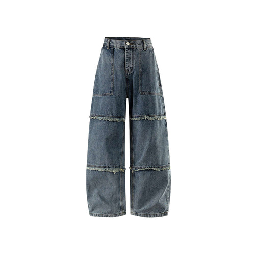 Damen High‑Waist Weite Denim-Culotte mit aufgesetzten Taschen und Fransen Shop Nory