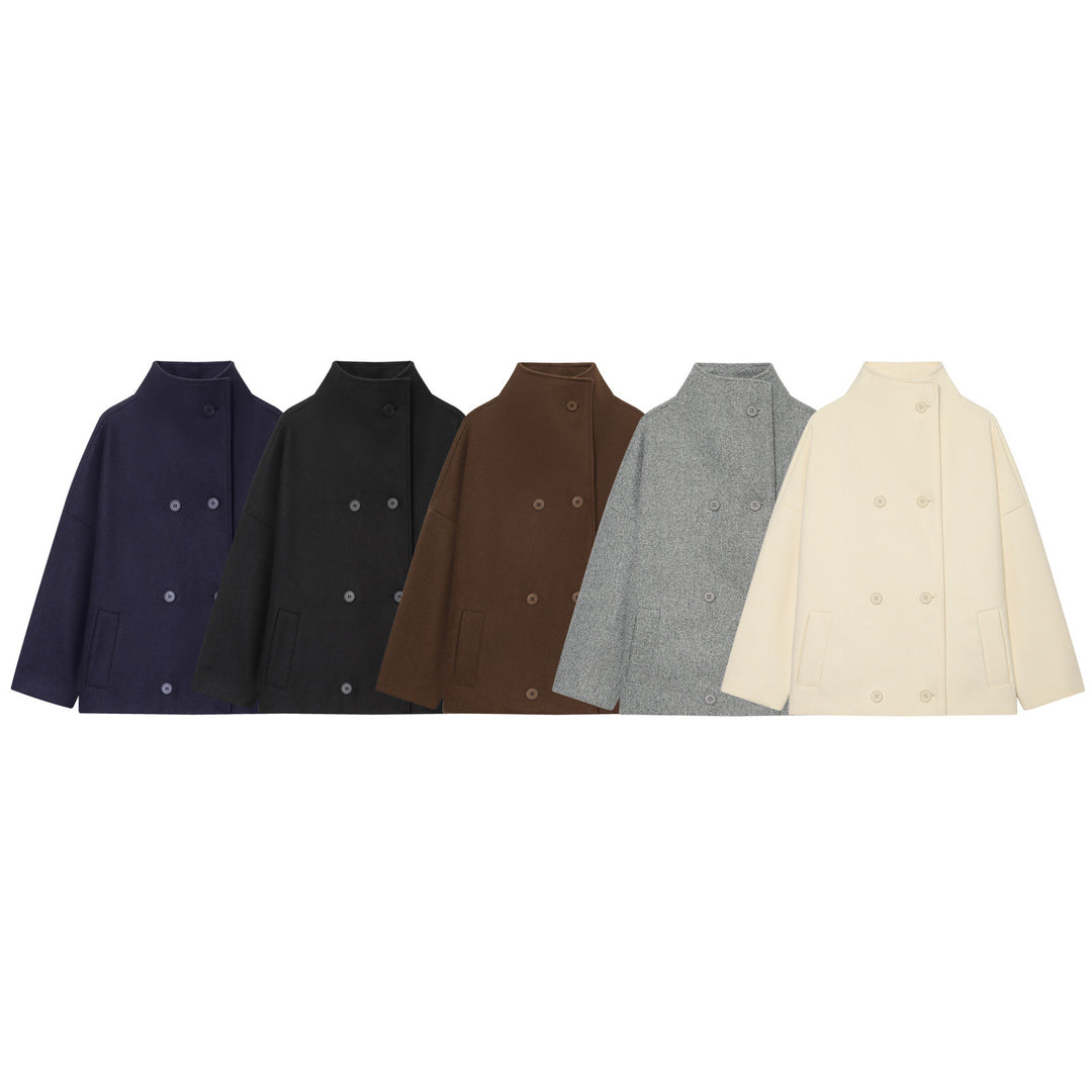 Damen Kurzes Cape-Mantel aus Wollmix mit hohem Stehkragen und doppelreihiger Knopfleiste Shop Nory