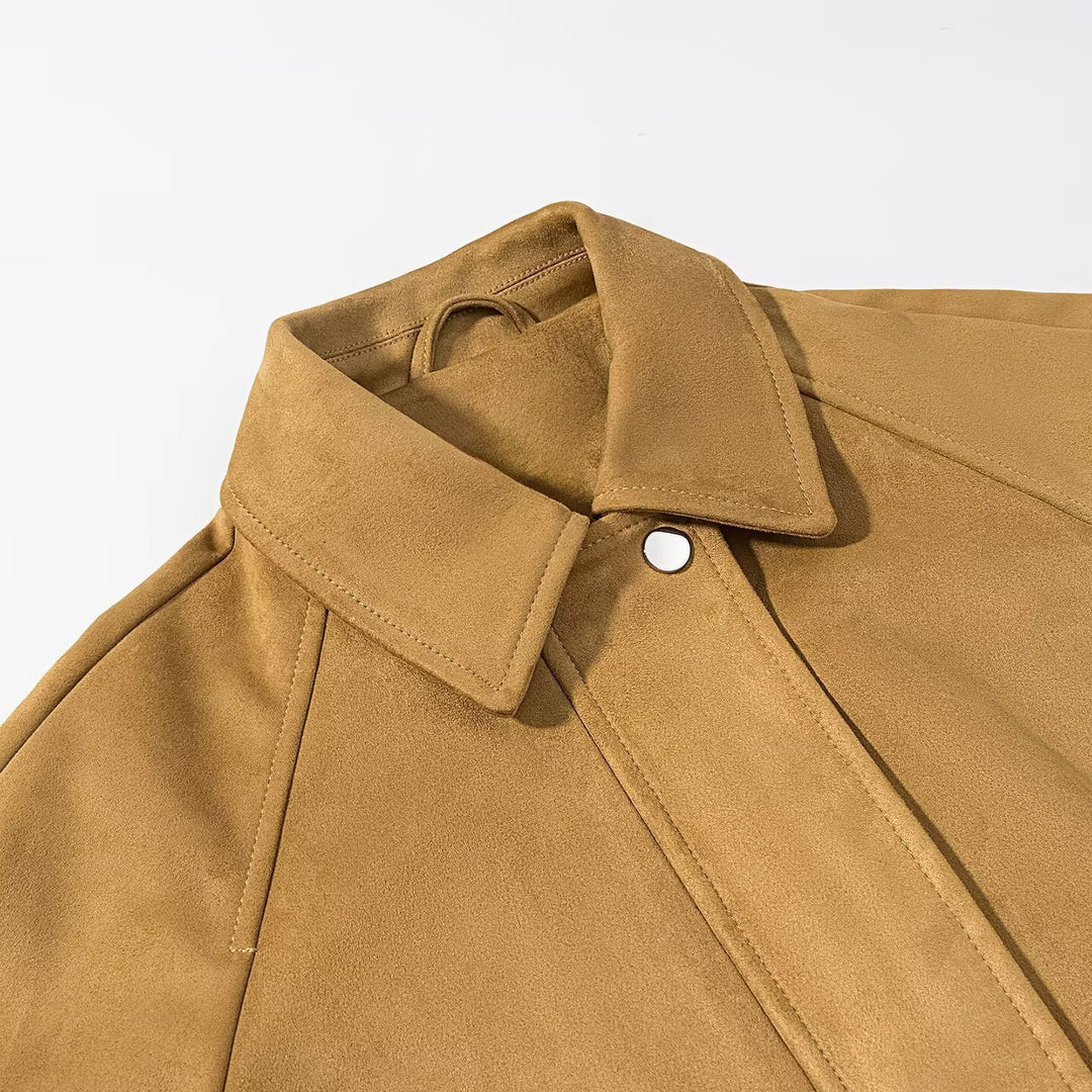 Damen Kurzjacke im Veloursleder-Look mit Raglanärmeln und elastischem Saum Shop Nory