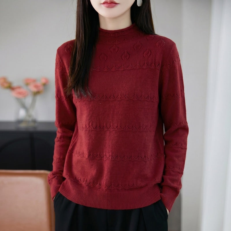 Damen Leichter Ajourstrick-Pullover mit kurzem Stehkragen und feinem Rippsaum Shop Nory
