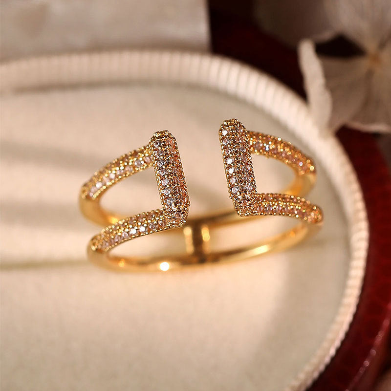 Damen Offener Ring mit modernem geometrischem Design und funkelnden Kristallen Shop Nory