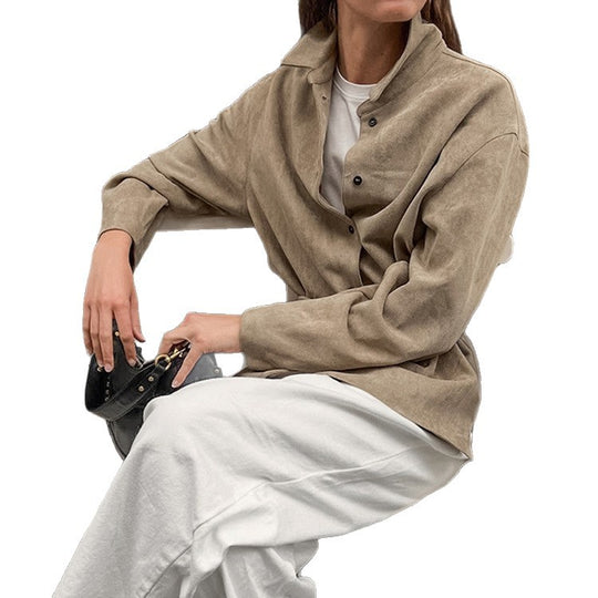 Damen Oversize Velourslederoptik-Utility-Jacke mit Tunnelzugtaillierung Shop Nory