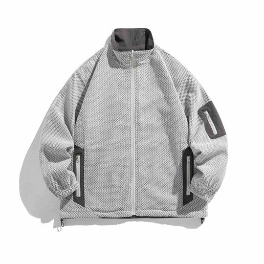 Unisex Struktur‑Fleecejacke mit hohem Stehkragen, Reißverschluss‑Taschen und Tunnelzugsaum Shop Nory