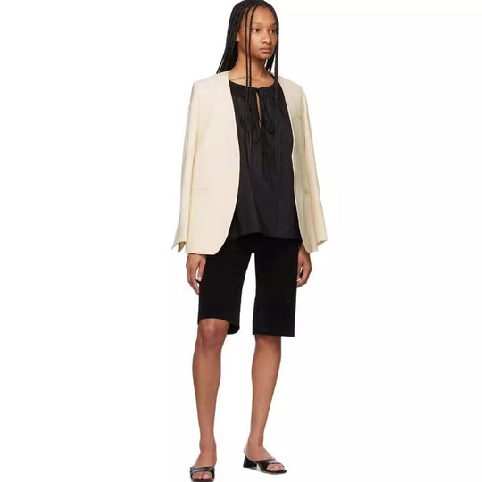 Damen Kragenloser Longblazer mit offenem Fall und Cape-Effekt Shop Nory