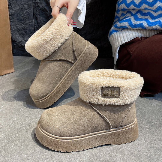 Damen Gefütterte Plateau‑Winterstiefeletten mit Teddyfell‑Kragen und rutschfester Profilsohle Shop Nory