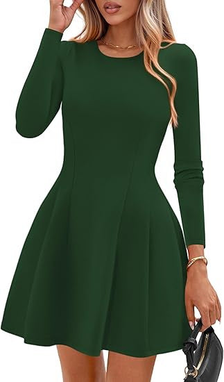 Damen Langärmeliges A-Linien Skaterkleid mit figurschmeichelnden Nähten Shop Nory