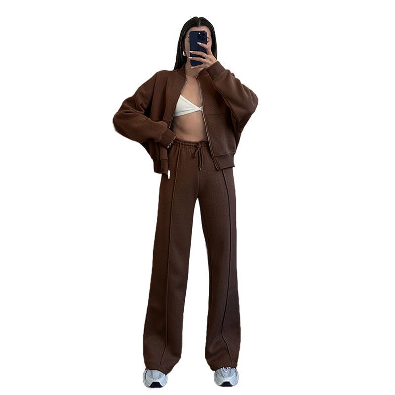 Damen lässiges Freizeit-Set aus weichem Sweatstoff mit hohem Kragen und weitem Schnitt