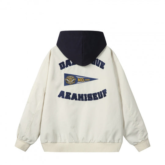 Herren College-Bomberjacke im Oversize-Stil mit Kapuzen-Einsatz und Logo-Patch Shop Nory