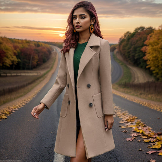 Damen Langer Chesterfield-Mantel aus Wollmix mit taillierter Passform und Seitentaschen Shop Nory