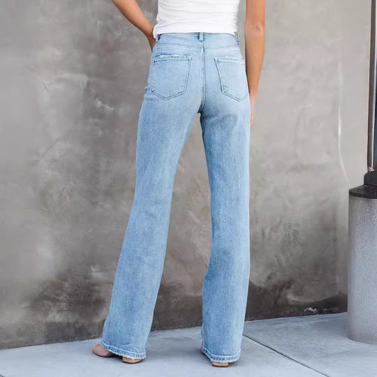 Damen High-Waist Bootcut Jeans mit raffinierter Waschung und bequemer Passform