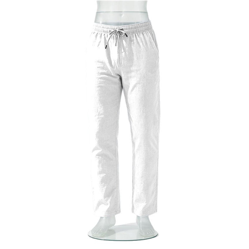 Herren Leichte Leinen-Baumwoll-Hose mit Tunnelzug, elastischem Bund und geradem Schnitt Shop Nory
