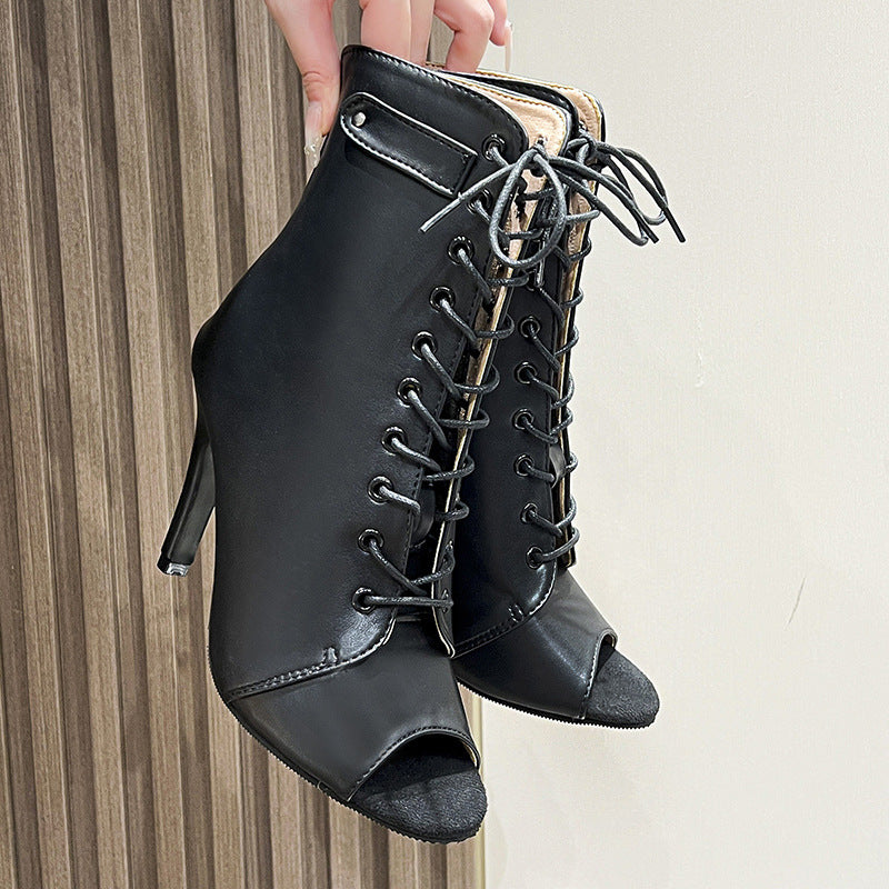 Damen Elegante Schnür-Ankleboots mit offenem Zehenbereich und schlankem Stilettoabsatz Shop Nory