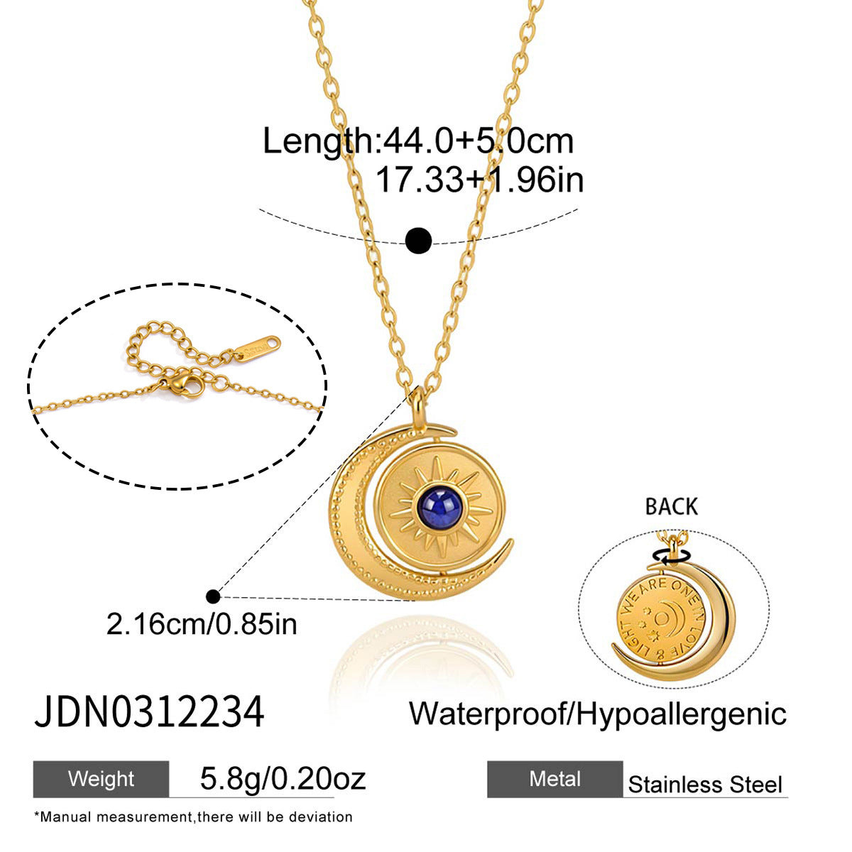 Damen Halskette mit Mond- und Sonnenanhänger aus Edelstahl Shop Nory