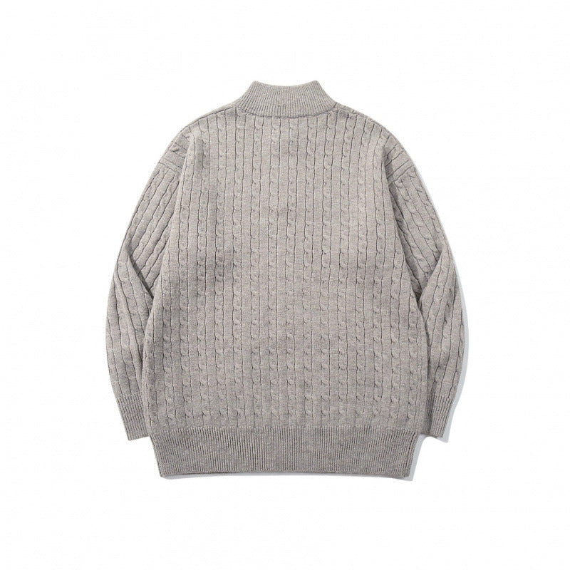 Unisex Oversize Zopfstrick-Halbzippullover mit kurzem Stehkragen und breitem Rippbund Shop Nory