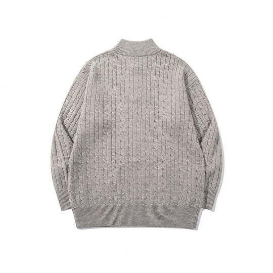 Unisex Oversize Zopfstrick-Halbzippullover mit kurzem Stehkragen und breitem Rippbund Shop Nory