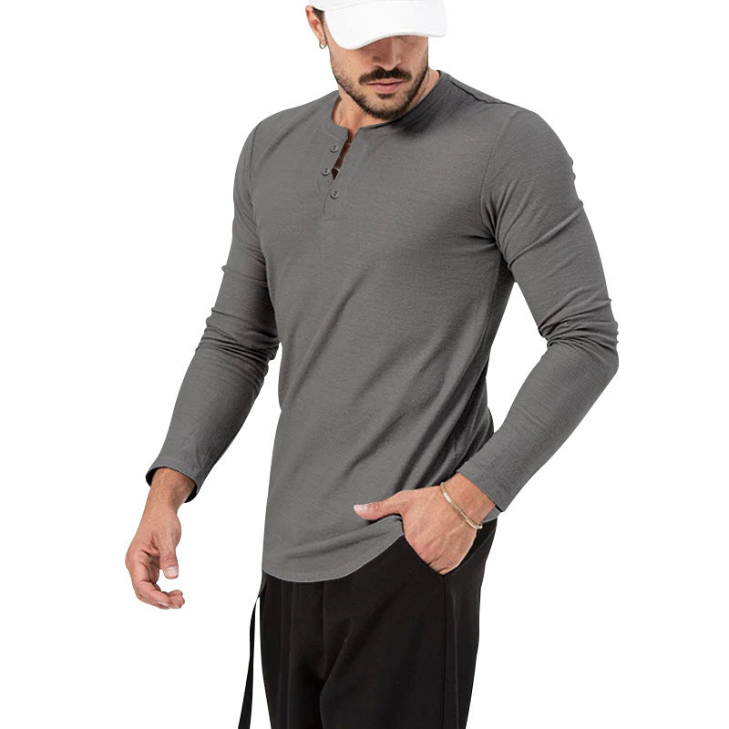 Herren Langarm Henley-Shirt mit modischem Knopfverschluss Shopnory