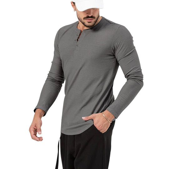 Herren Langarm Henley-Shirt mit modischem Knopfverschluss Shopnory