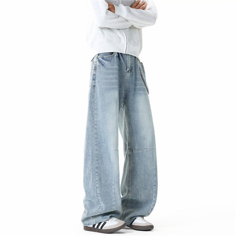 Herren Weit geschnittene Baggy-Jeans mit hoher Bundhöhe, Knie‑Abnähern und Used‑Waschung Shop Nory