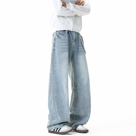 Herren Weit geschnittene Baggy-Jeans mit hoher Bundhöhe, Knie‑Abnähern und Used‑Waschung Shop Nory